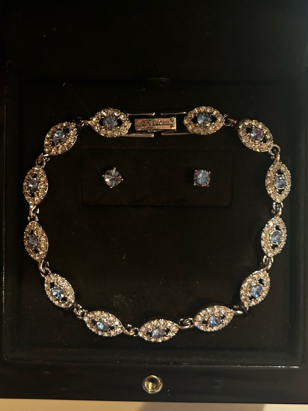 Silver-Tone Blue elegant Tennis Bracelet & Stud Earrings Set